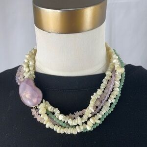 Vintage Amethyst Rose Quartz Aventurine Statement Necklace